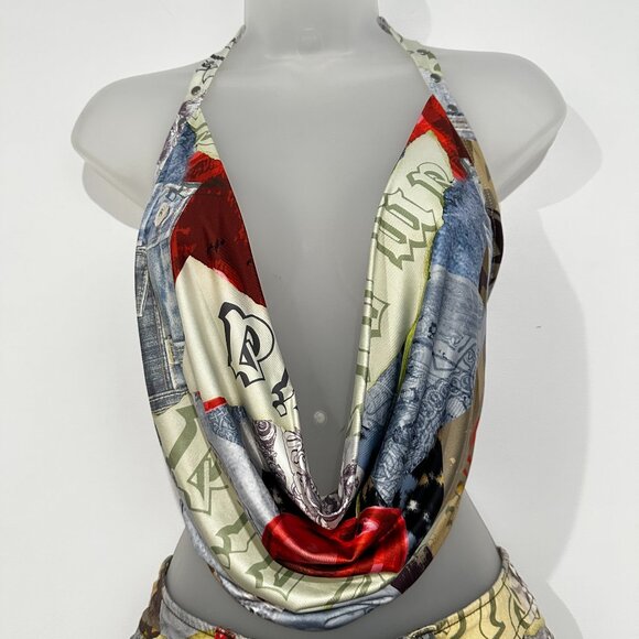 I.AM.GIA Sasha Cherry Print Drape Top Cowl Neck Halter Open-back - Picture 1 of 8